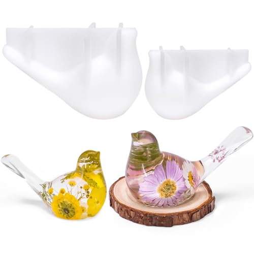 Larcenciel 2Pcs Bird Resin Molds Silicone, 3D Animal Silicone Molds for Epoxy Resin Casting, Pet Memorial Statue DIY Mold for Preserving Pet Feathers & Ashes, Flower Soap Crafts, Home Decoration Gifts - color: White
