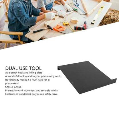 TOPINCN Bench Hook Inking Plate Block Printing Supplies Linocut Tools Woodcut Printing 9.1x7.1x1.0in Iron Material with Screw Hole for Secure Carving and Inking