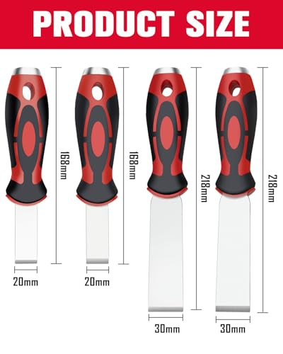 ROTATION Extra Thick Scraper Set, 4 piece, Soft Grip, Heavy Duty, Scraper with Hammer End, Stainless Steel Putty Knife - style: 4pc