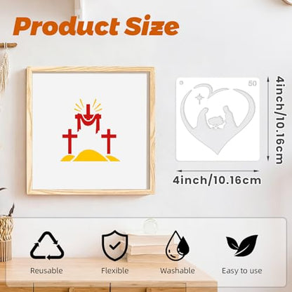 56 Stencils of Bible-Style Paintings with Storage Rings, 4-inch Reusable Bible Decorative Hollow Stencils, Classic Bible Pattern Quotes, Suitable for Painting and Spray Painting Creations