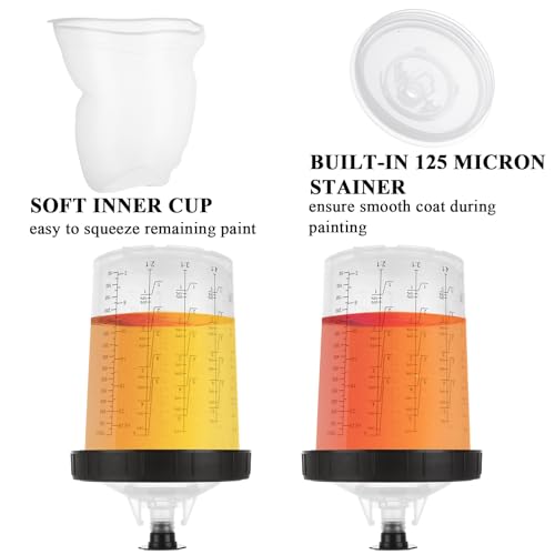 27 Oz Disposable Paint Cups for HVLP Spray Gun 27 Ounce (800ml) Cups Kit with 45 Cups and Lids System, 1 Hard Cup with Retainer Ring and 20 Cup Sealing Plugs