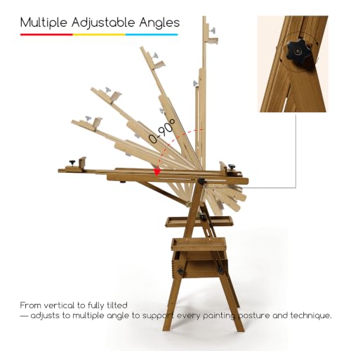 MEEDEN Painting Easel with Storage: H-Frame Beech Wood Art Easel for Adults, Artists, Students, Beginners - Adjustable 50"-80" H, Holds Canvas Up to 47 Inches - color: Walnut