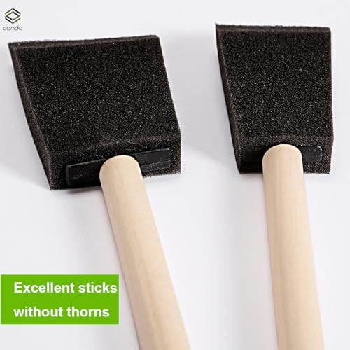 conda 25 Pack Different Size Assorted Foam Brush Set Wood Handle Paint Brush Set - size: 0.25"-2"/ 25 Pack