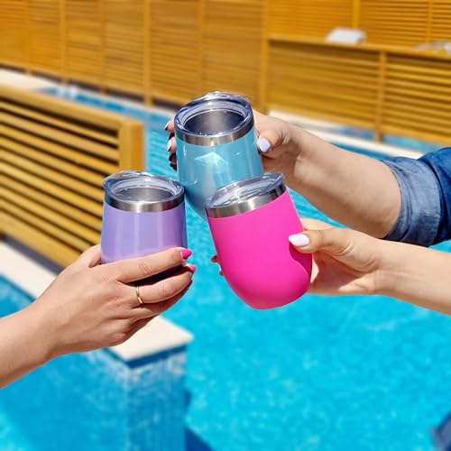 CHILLOUT LIFE 12 oz Stainless Steel Wine Tumbler with Lid - Double Wall Vacuum Insulated Wine Cup Glass Keeping Cold & Hot for Coffee, Champagne, Cocktails, Ice Cream - Purple Sparkle - color: Purple Sparkle, style: 1 Pack