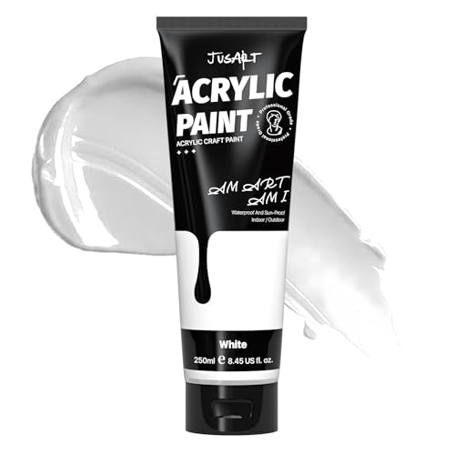 JusArt Acrylic Paint,Titanium White Paint Tubes (250ml /8.45 oz Non-Toxic & Rich Pigment Art Craft Paints for Canvas Painting, Wood, Fabric, Stone, Ceramics, Art Supplies for Artists, Adults - color: White