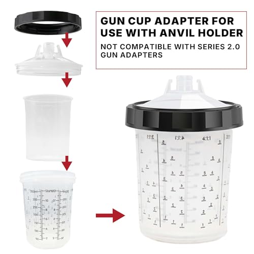 LAUCO 4 Pack Paint Spray Gun Hard Cup Set, 400ML (13.5 Oz) Reusable Mixing Cups with Retainer Rings, Compatible with Disposable Paint Cup Liner and Lid Systems for Automotive Paint, Primer, Clear Coat - size: 400ML