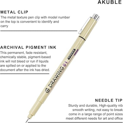 Drawing Pens Micro Fineliner Art Pens: 12 Black Fine Line Markers Art Supplies Adults Artist Sketch Waterproof Archival Ink Watercolor Inking Fine Liner Manga Sketching Zentangle Stuff Micron Pen Set