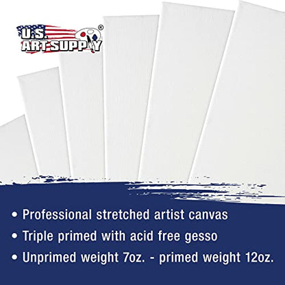 U.S. Art Supply 18 x 36 inch Stretched Canvas 12-Ounce Triple Primed, 6-Pack - Professional Artist Quality White Blank 3/4" Profile, 100% Cotton, Heavy-Weight Gesso - Acrylic Pouring, Oil Painting