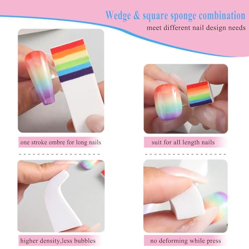 Fcozpjk 100Pcs Soft Nail Sponges for Ombre, Gradient Effect White Nail Art Sponges With Grabbing Pen 6Pcs Wedge Sponges Aura Nails Ombre Nail Brush Professional Accessories Manicure Salon Supplies - color: White2