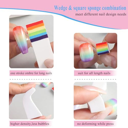 Fcozpjk 100Pcs Soft Nail Sponges for Ombre, Gradient Effect White Nail Art Sponges With Grabbing Pen 6Pcs Wedge Sponges Aura Nails Ombre Nail Brush Professional Accessories Manicure Salon Supplies - color: White2