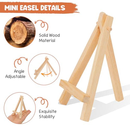 12 Pack 5" Mini Wood Display Easel, Natural Wooden Tripod Holder Stand for Displaying Small Canvases, Business Cards, Photos