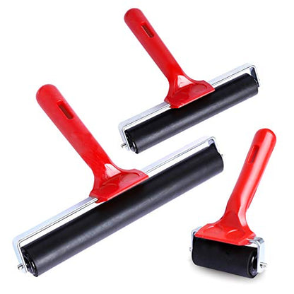 UCEC Brayer Roller, Durable Hard Rubber Roller Brayers, Brayer Rollers for Crafting, Glue Roller Paint Brushes for Printmaking Stamping Gluing (2.4”, 5.9”, 7.9”), 3 Pack - color: 2.4+5.9+7.9 Inch-Red