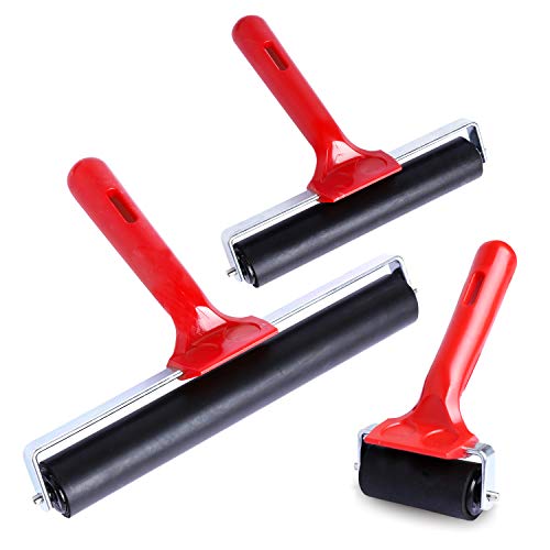 UCEC Brayer Roller, Durable Hard Rubber Roller Brayers, Brayer Rollers for Crafting, Glue Roller Paint Brushes for Printmaking Stamping Gluing (2.4”, 5.9”, 7.9”), 3 Pack - color: 2.4+5.9+7.9 Inch-Red