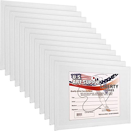 U.S. Art Supply 12 X 16 Inch Art Canvas Board Panels 12 Pack - 8 Ounce Heavyweight Cotton Acid Free Canvases for Painting Acrylics and Watercolor (1 Case of 12 Single Canvas Painting Panels) - size: 12" x 16"