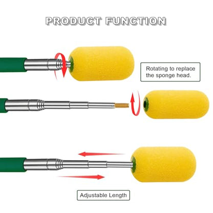 1 Pcs Telescoping Sponge Stick for Pottery – Remove Excess Water & Shape Pottery Pieces in Tall/Narrow Forms, with 2 Detachable Sponge Heads, Pottery Tool, 38" Long (1 Stick)
