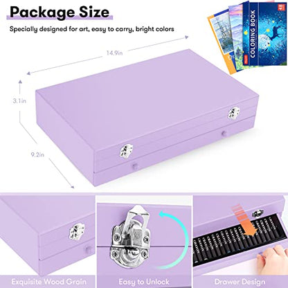 iBayam Stocking Stuffers for Kids Teens Adults, Birthday Party Art Supplies, Christmas Gifts for Teenagers, 150-Pack Wooden Art Set Crafts Drawing Painting Kit with 1 Coloring Book, 2 Sketch Pads - color: Purple
