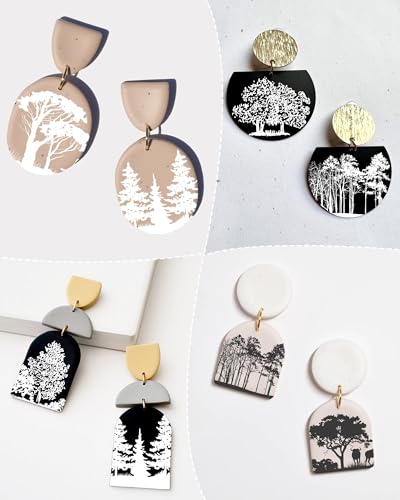 Puocaon Tree Clay Silk Screen - 6 Pcs Stencils for Polymer Jewelry, Forest Earrings Making, Pine Tree Design - color: pine tree