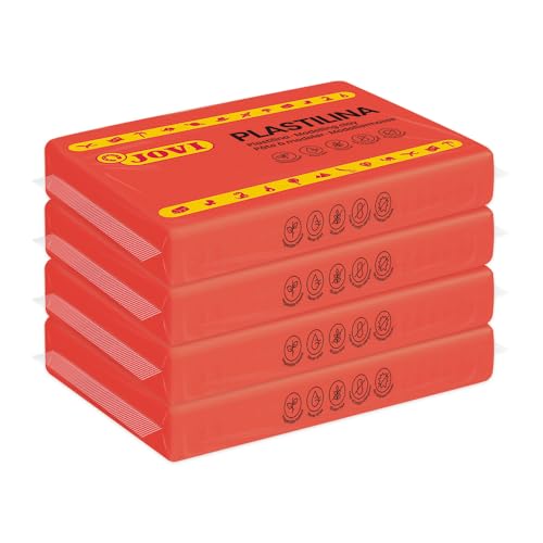 Jovi - Non-Hardening Modeling Clay, 4 Red Bars, 0.77 lb Each, 3.3 lb Total | Professional Arts and Crafts Non-Toxic and Gluten Free plasticine - color: Red