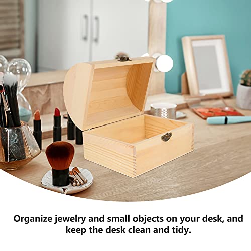 DOITOOL Wooden Box with Hinged Lid 6.3x4.5x4.7 Inch Unfinished Wood Treasure Chest for DIY Crafts & Gifts, Small Wooden Jewelry Storage Box, Plain Pinewood Keepsake Case for Home Party Wedding Decor