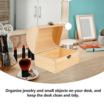 DOITOOL Wooden Box with Hinged Lid 6.3x4.5x4.7 Inch Unfinished Wood Treasure Chest for DIY Crafts & Gifts, Small Wooden Jewelry Storage Box, Plain Pinewood Keepsake Case for Home Party Wedding Decor