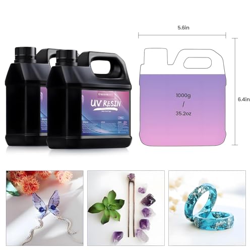 UV Resin 2000g, Crystal Clear Hard Ultraviolet Epoxy Resin Glue, Low Odor Transparent Solar Cure Sunlight Activated Resin for Jewelry Making, DIY Craft Decoration, Mold, Casting and Coating - size: 2000g