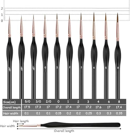 Miniature Paint Brushes Set,10pcs Detail Paint Brushes for Fine Detailing Art Painting, Small Tiny Brushes for Acrylic, Paint by Number, Figurine, Craft, Models