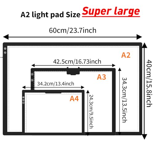 TOHETO Rechargeable A2 Light Pad 23.7"x15.8", Large LED Light Board for Diamond Painting, 3-Color Modes Light Box, Diamond Art Light Table, Lightbox for Tracing and Drawing, Sketching, Artists - style: A2 Rechargeable