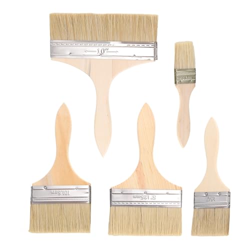 5pcs Wood Handle Paint Brush Set Thick Bristles Stain and Varnish Brushes for Watercolor Oil Painting Art Craft Tools for Adults