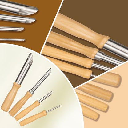 Amrules Clay Tools Kit, 4 PCS Circular Clay Hole Cutters Tools, Wooden Handle and Stainless Steel Sculpting Tools Kit Suitable for Drilling, Carving, Pottery Craft and DIY Projects - color: Lightyellow-Hole-4Pcs