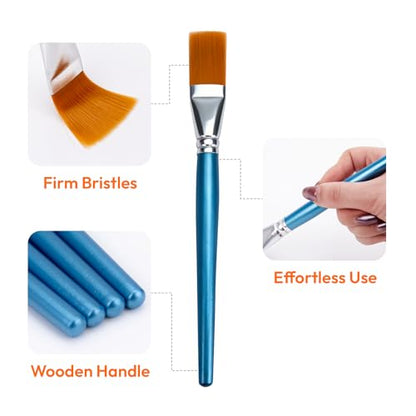JEAWIWI 45 PCS Acrylic Paint Brushes Set, Flat Artist Paintbrushes 30mm, Oil Watercolor Face Paint Brushes for Rock, Face Art, Canvas, Body, Blue - size: 45 PCS