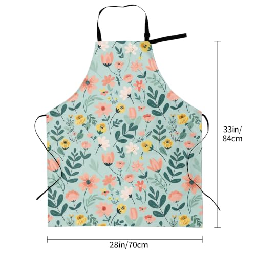 Cream Pastel Wildflower Art Waterproof Apron with Pockets | Garden Aprons for Men Women Adjustable Bib Apron for Cooking Kitchen Baking BBQ Painting Housework Oil Resistant - color: Pastel Garden Print