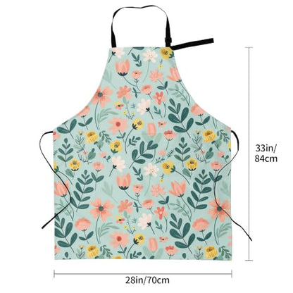 Cream Pastel Wildflower Art Waterproof Apron with Pockets | Garden Aprons for Men Women Adjustable Bib Apron for Cooking Kitchen Baking BBQ Painting Housework Oil Resistant - color: Pastel Garden Print