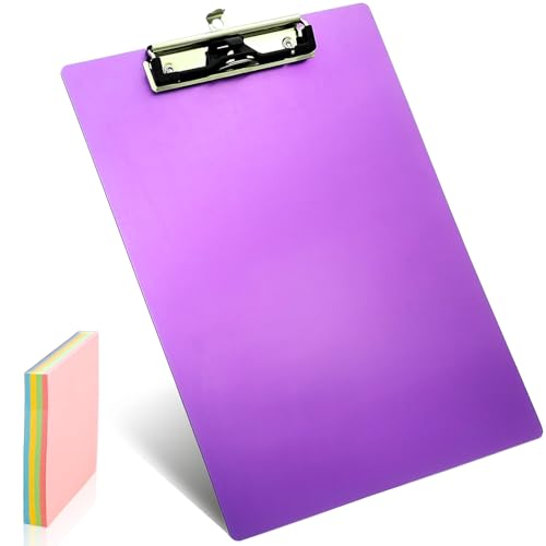 Purple Aluminum Metal Clipboard Purple Pen Holder Writing Low-Profile Clip Board Size A4 9" x 12.6" with Sticky Note for School Office Business Medical Professionals Workshop Factory - style: Purple