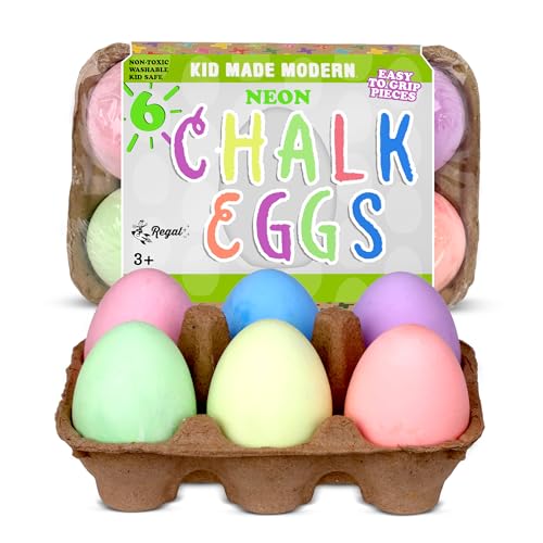 Kid Made Modern Sidewalk Chalk Set for Kids - Washable, Neon Colored Egg Chalk for Outdoor Play and Chalkboard Art - Ages 3+ (6 Pieces, Multicolor) - color: Neon