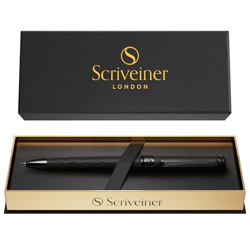 Scriveiner All Black Ballpoint Pen -Stunning Luxury All Metal Matt Black Pen, Schmidt Black Refill, Best Gift Set for Men & Women, Professional Executive Office, Nice Fancy Designer Pens - color: 01. All Black