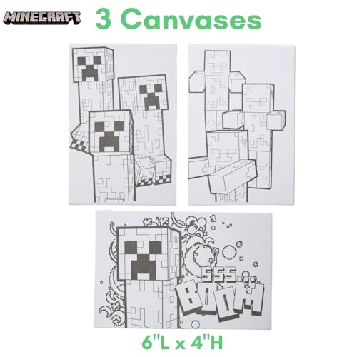 Innovative Designs Minecraft Canvas Paint Set for Kids with 3 Canvases, Acrylic Paint, Paintbrush, & Easel - color: Minecraft