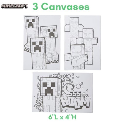 Innovative Designs Minecraft Canvas Paint Set for Kids with 3 Canvases, Acrylic Paint, Paintbrush, & Easel - color: Minecraft