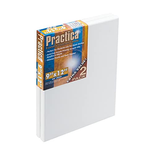 Practica Economy Stretched Cotton Canvas - Acid-Free Acrylic Primed Canvas for Acrylics, Pastels, Graphite, & More! - [2-Pack - 9x12] - size: 9x12"