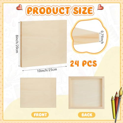 Barydat 24 Pcs Wood Panels for Painting 10'' x 8'' Unfinished Wood Canvas Board Artist Wall 0.79'' Deep Wooden Cradled Panels for DIY Crafts, Easel Display, Painting Pouring Arts Use with Oil, Acrylic - size: 10" X 8"