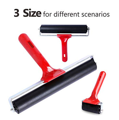 UCEC Brayer Roller, Durable Hard Rubber Roller Brayers, Brayer Rollers for Crafting, Glue Roller Paint Brushes for Printmaking Stamping Gluing (2.4”, 5.9”, 7.9”), 3 Pack - color: 2.4+5.9+7.9 Inch-Red