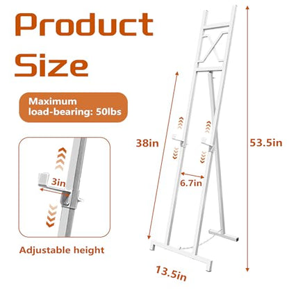 Easel Stand, 13.5" x 53.5" Adjustable Height Metal Easel Display Stand, Square Tube White - color: White