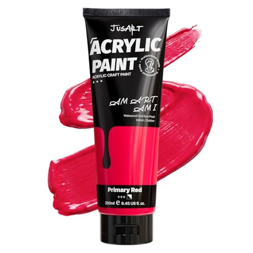 JusArt Red Acrylic Paint, 8.45oz/250ml Large Tube, Heavy Body Rich Pigment, Non-Toxic, Non-Fading Craft Paint for Canvas Wood Metal Fabric Ceramics, Art Supplies for Adults Artists Beginner - color: Red