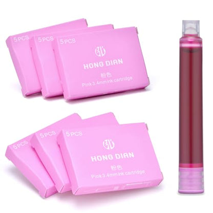 Asvine Hongdian Fountain Pen Pink Ink Cartridges, Set of 30 Refill Ink Cartridges, 3.4 mm Bore Diameter - color: Pink