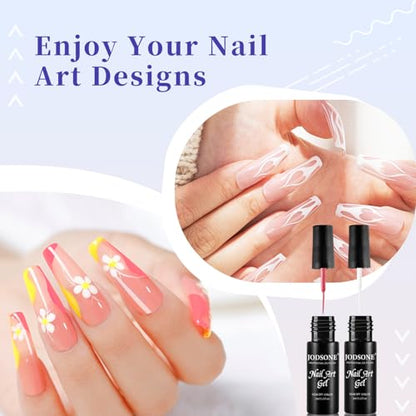 JODSONE Nail Art Gel Liner Set 10 Colors White Red Black White Gel Nail Polish Need U V Lamp Cured with Thin Brush,Gifts for Women - color: 10colors set-2