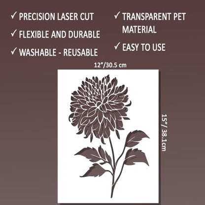 Dahlia Stencil - Large Flower Stencils for Painting on Wood, Canvas, Paper, Fabric, Wall, Furniture - Stencils for Crafts Reusable for Art & Pattern Template -Floral Stencil (12x15 inch) - style: Dahlia 12x15 Inch