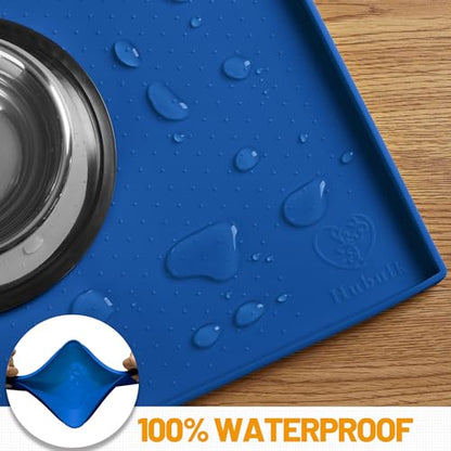 Hubulk Dog Feeding Mat,100% Waterproof Food Grade Silicone Pet Food and Water Bowl Placemat,Dishwasher, High Raised Edge to Prevent Spills,Nonslip Tray to Stop Messes on Floor (19"x12"x0.5", Navy) - color: Navy, size: 19"l X 12"w