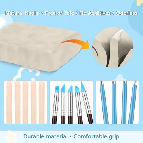 ZEHIQ White Air Dry Clay 2.2 lbs with 25pcs Pottery Sculpting Tools Set | Natural Modeling Clay, Pottery Wheel & Hand Building, DIY Craft Projects, Perfect for Beginners and Professional artists - color: 2.2lbs white + tools