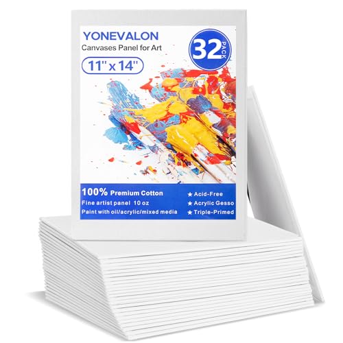 Canvas for Painting 11x14 inch, 32 Pack Bulk Painting Canvas Boards for Novices & Artists, Gesso Primed Acid-Free 100% Cotton, Blank Paint Canvas Panels for Oil, Watercolor, Acrylic - size: 11"x14" - 32pcs