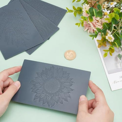 4pcs Polymer Clay Texture Sheets Set Texture Sheets Polymer Clay Works with Polymer Clay Cutter Effect as Polymer Clay Texture Roller Flowers for DIY Clay Making