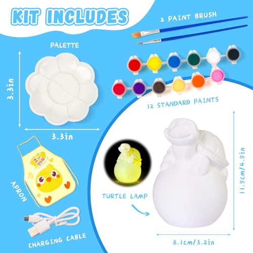 Paint Your Own Turtle Lamp Kit, Arts and Crafts for Kids Ages 8-12, DIY Turtle Toys Tap Night Light, Arts and Crafts for Kids 4-6, Paint Kit Birthday Gifts for Girls Boys Ages 3 4 5 6 7 8 9 10 11 12+ - color: Turtle